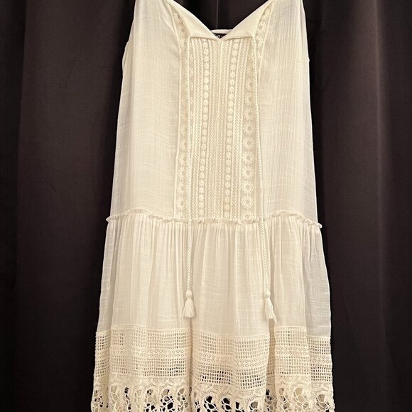 White Gauzy Crochet Lace Trim Boho Cottagecore Sun Dress Beachy Fairy Small READ - Picture 1 of 10
